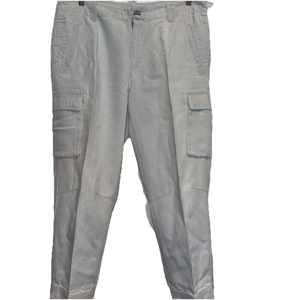Lauren Ralph Lauren Women's 10 Blue Linen Blend Pockets Straight Capri Pants